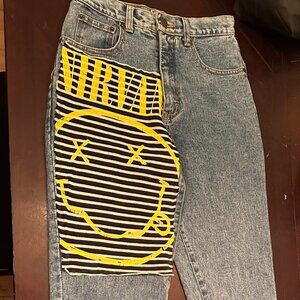 Vintage Nirvana Smiley Face DB Women's Blue Jeans- Size 28